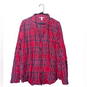 Victoria’s Secret Red Plaid Button-Up Shirt Women’s XXL Long Sleeve Cotton
